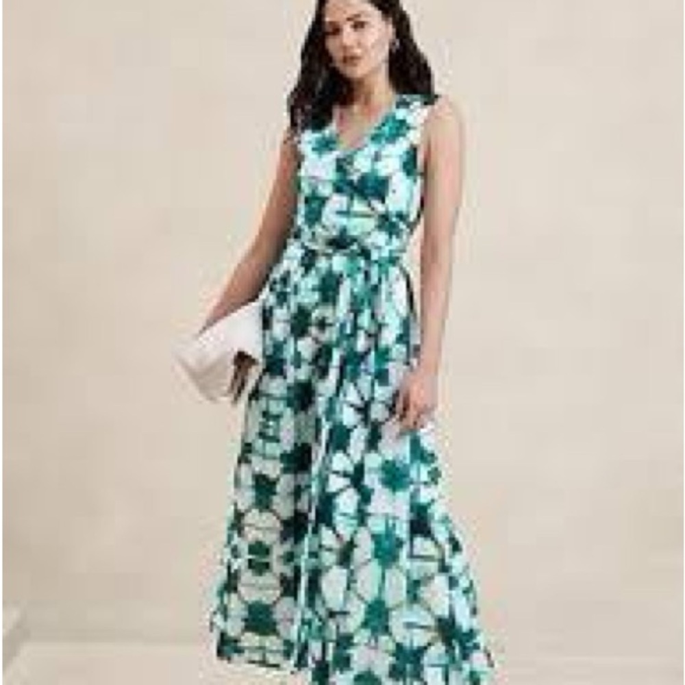 Banana Republic green tie dye v-neck wrap maxi dress size 2